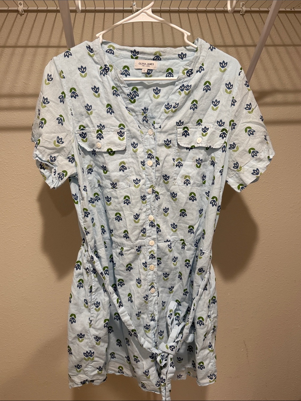Olivia James The Label Light Blue Floral Button-Front Shirt Dress